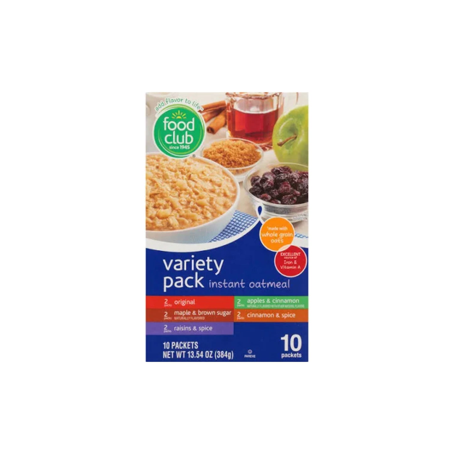 Food Club Instant Oatmeal Variety Pack 10 Servings